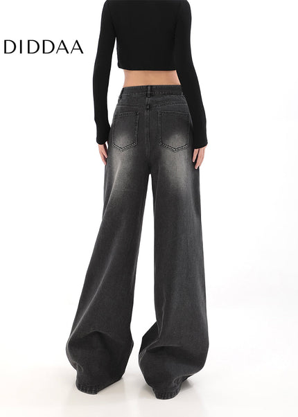Black High Waist Loose Fit Wide Leg Jeans for Women - Women’s Jeans
