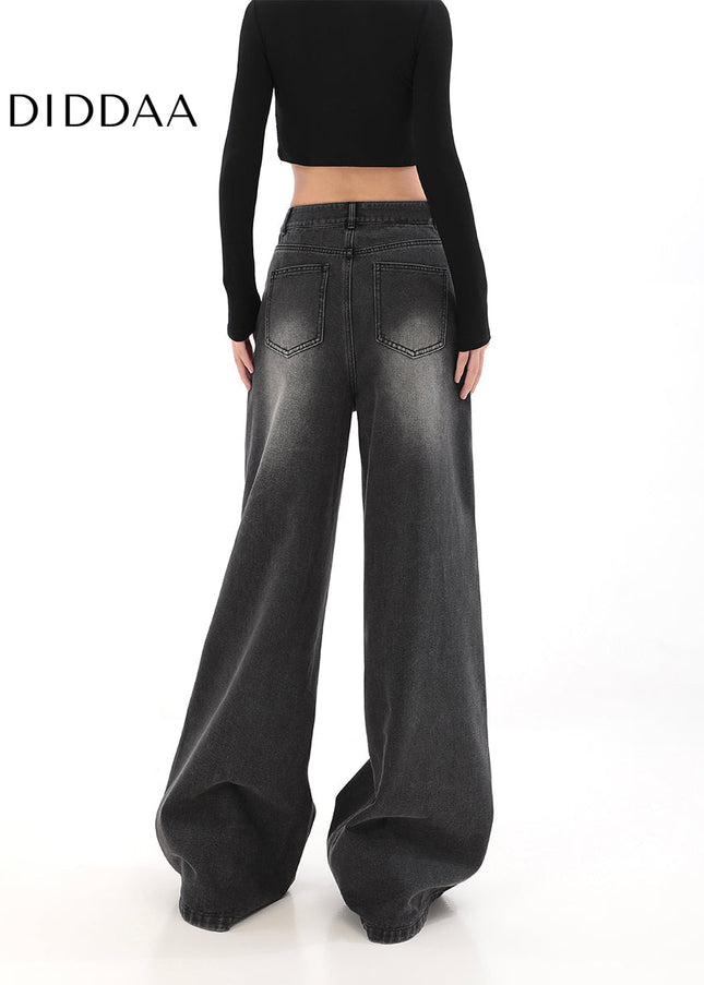 Black High Waist Loose Fit Wide Leg Jeans for Women - Women’s Jeans
