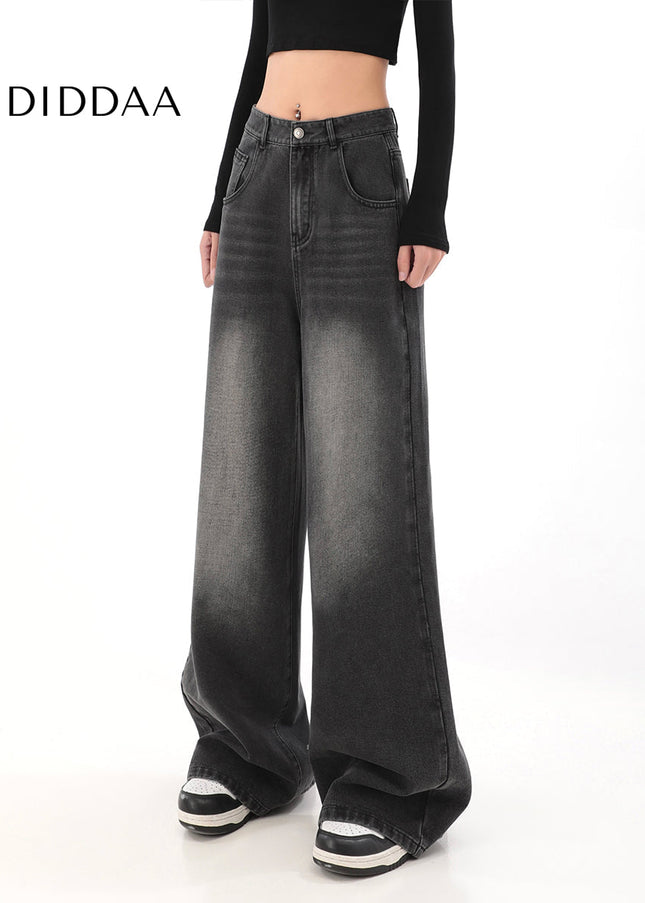 Black High Waist Loose Fit Wide Leg Jeans for Women - Women’s Jeans