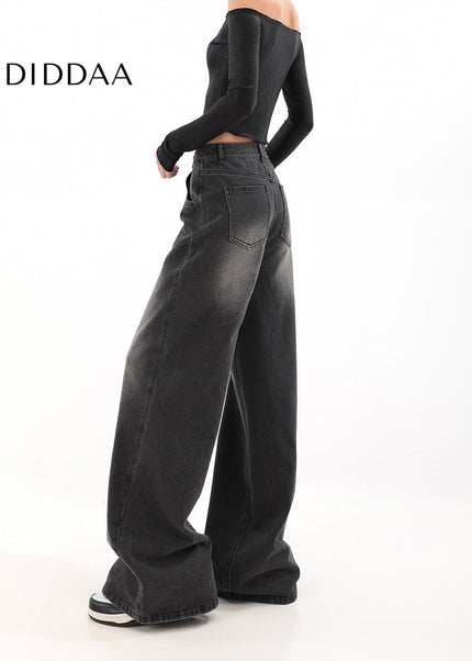 Black High Waist Loose Fit Wide Leg Jeans for Women - Women’s Jeans