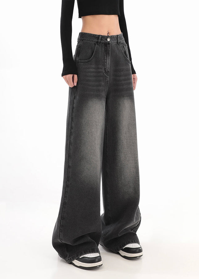 Black High Waist Loose Fit Wide Leg Jeans for Women - Women’s Jeans