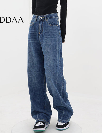 Blue High Waist Loose Leg Straight Jeans for Women - S / Dark Blue - Women’s Jeans