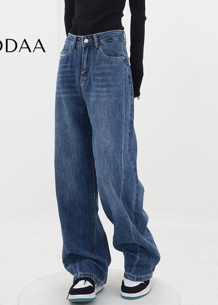 Blue High Waist Loose Leg Straight Jeans for Women - S / Dark Blue - Women’s Jeans