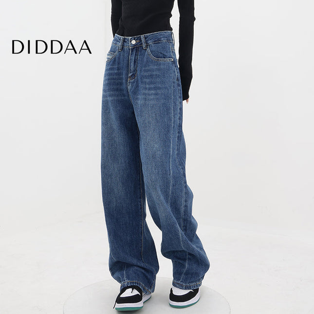 Blue High Waist Loose Leg Straight Jeans for Women - S / Dark Blue - Women’s Jeans
