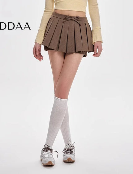 Black High Waist Pleated A-Line Skirt for Women - S / Brown - Skirts