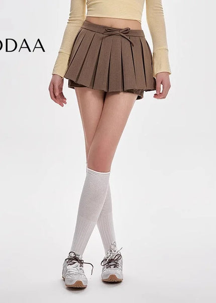 Black High Waist Pleated A-Line Skirt for Women - S / Brown - Skirts