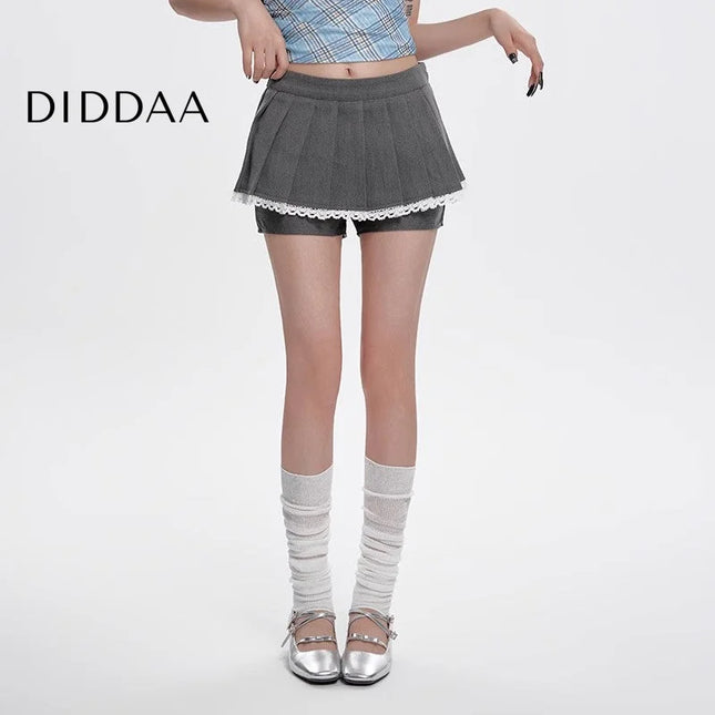 Black High Waist Pleated A-Line Skirt for Women - S / Grey - Skirts