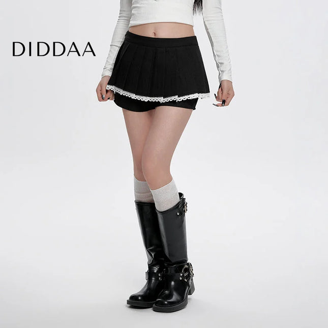 Black High Waist Pleated A-Line Skirt for Women - S / Black - Skirts