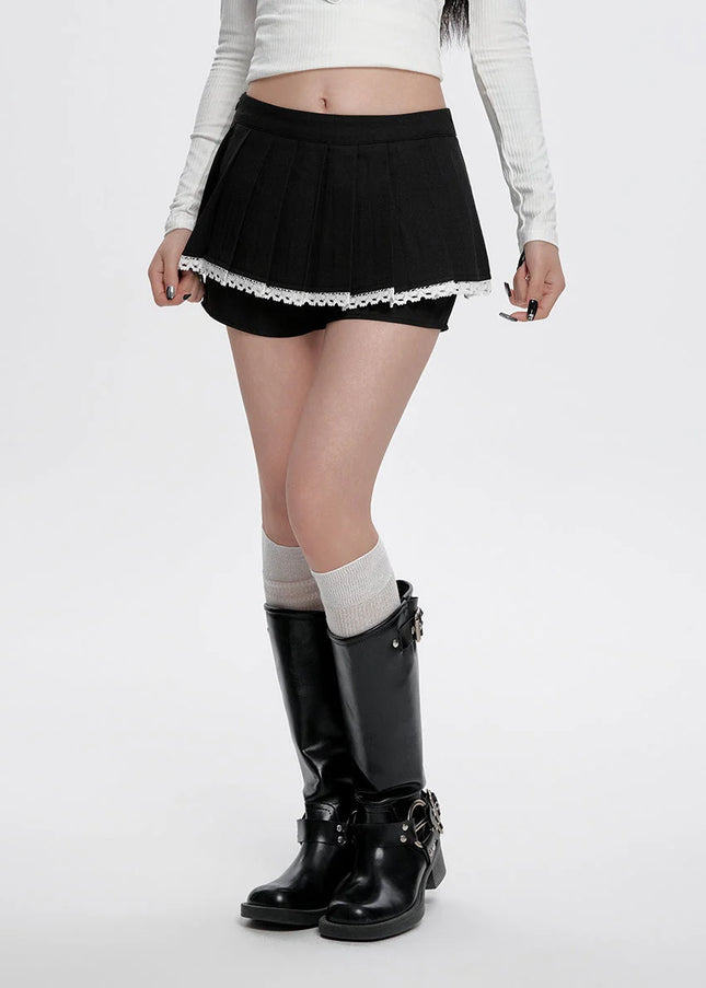 Black High Waist Pleated A-Line Skirt for Women - Skirts