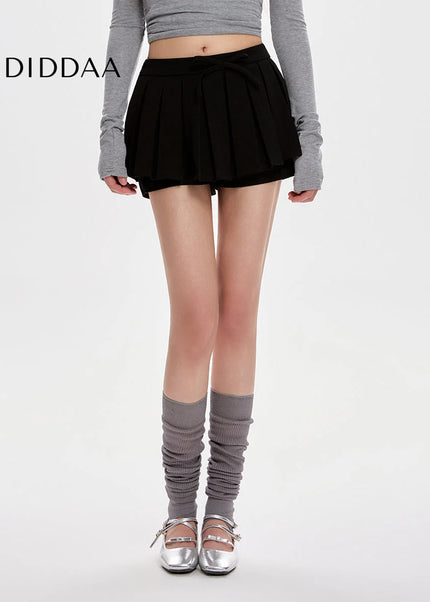 Black High Waist Pleated A-Line Skirt for Women - Skirts