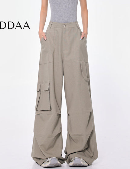 Black High Waist Pleated Cargo Jeans with Pockets - S / Khaki - Women’s Jeans