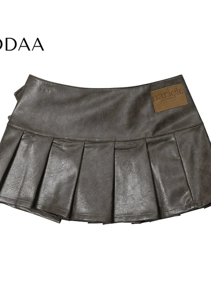 Black High Waist PU Leather Pleated A-Line Skirt - S / Brown - Skirts