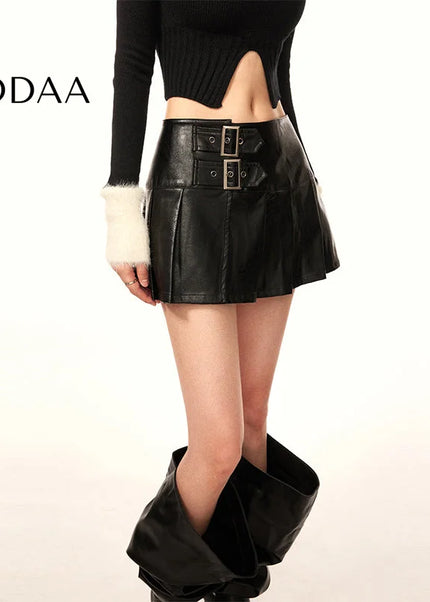 Black High Waist PU Leather Pleated A-Line Skirt - S / Black - Skirts