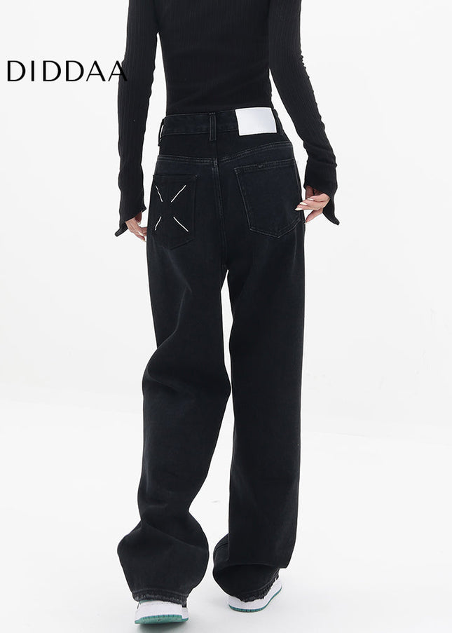 Black High Waist Wide Leg Jeans for Women by KEN STUDIO - Women’s Jeans