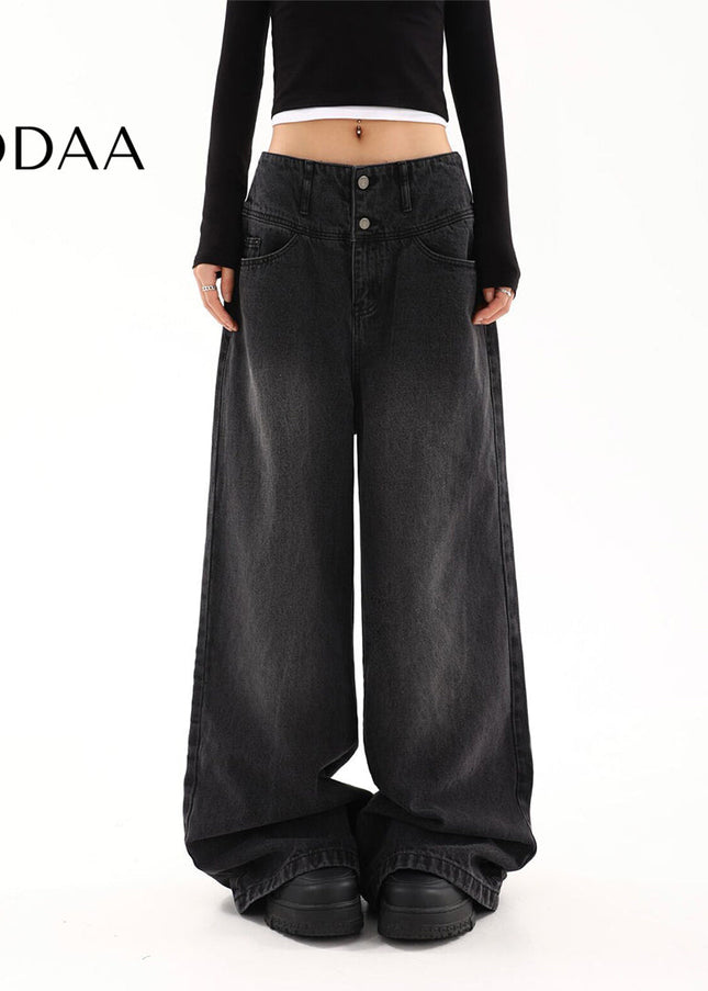 Black High Waist Wide-Leg Jeans for Women Retro Style - S / Black - Women’s Jeans