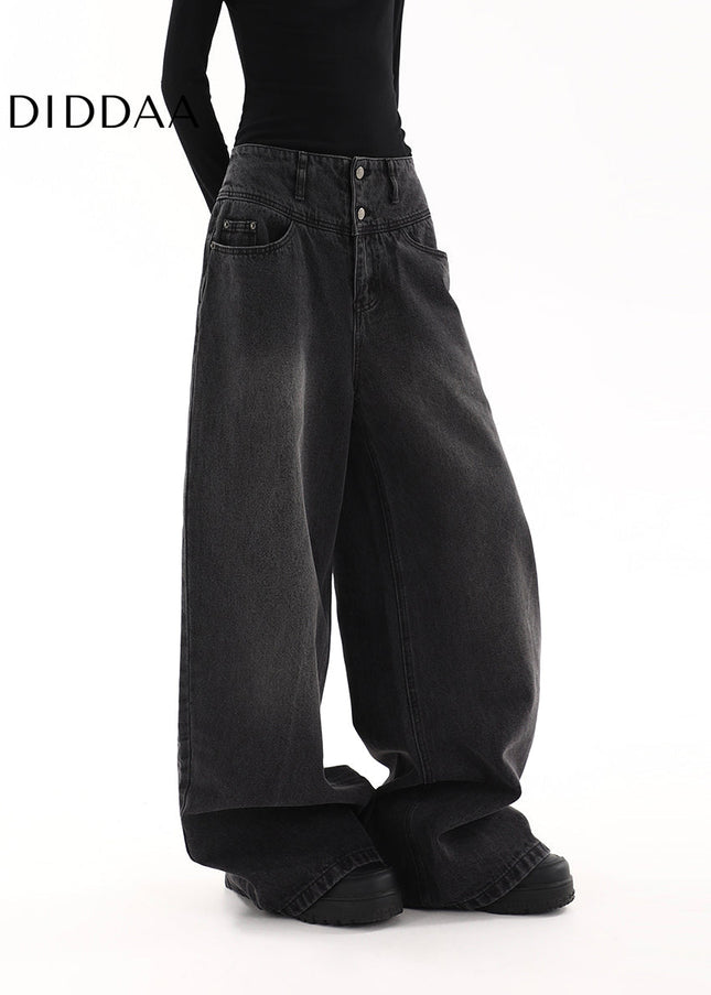 Black High Waist Wide-Leg Jeans for Women Retro Style - Women’s Jeans