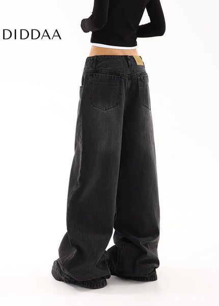 Black High Waist Wide-Leg Jeans for Women Retro Style - Women’s Jeans