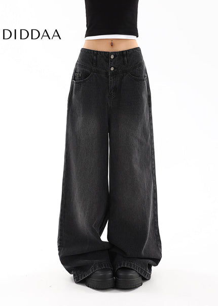Black High Waist Wide-Leg Jeans for Women Retro Style - Women’s Jeans