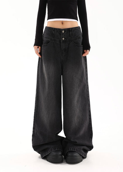 Black High Waist Wide-Leg Jeans for Women Retro Style - Women’s Jeans