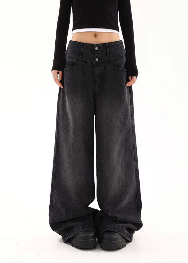 Black High Waist Wide-Leg Jeans for Women Retro Style - Women’s Jeans