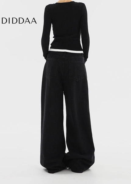 Black High Waist Wide Leg Jeans Slim Casual Pants - Women’s Jeans