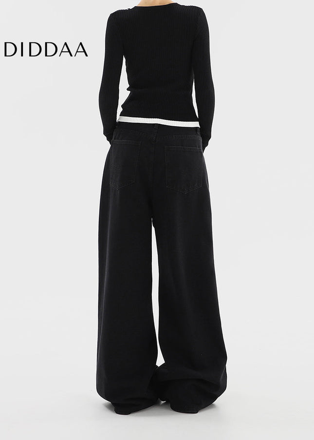 Black High Waist Wide Leg Jeans Slim Casual Pants - Women’s Jeans