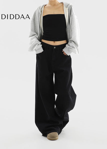 Black High Waist Wide Leg Jeans Slim Casual Pants - Women’s Jeans