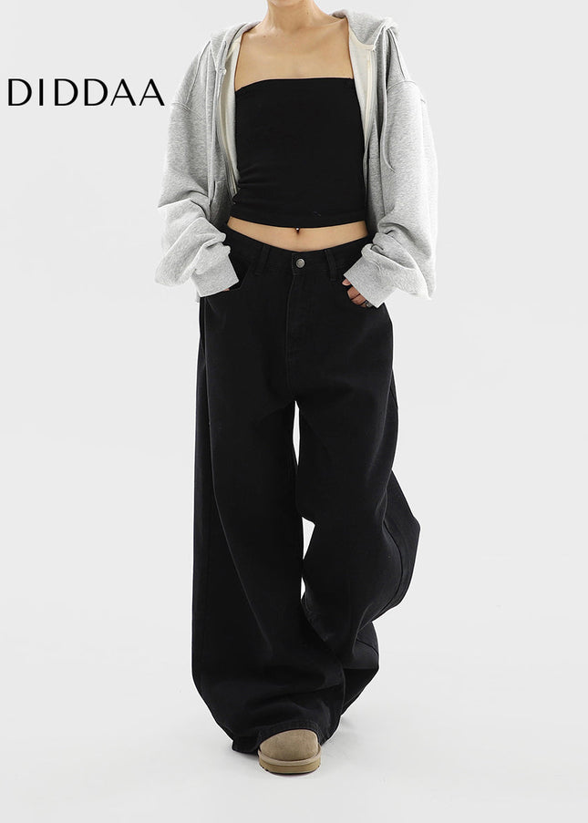 Black High Waist Wide Leg Jeans Slim Casual Pants - Women’s Jeans