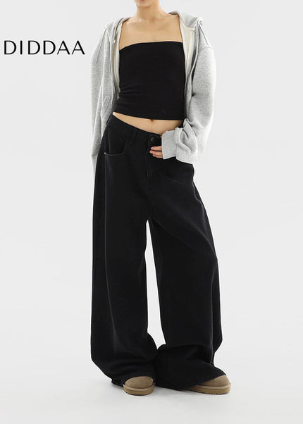 Black High Waist Wide Leg Jeans Slim Casual Pants - Women’s Jeans