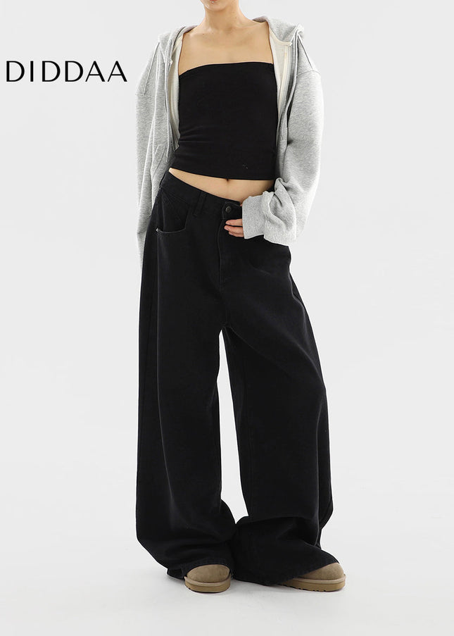 Black High Waist Wide Leg Jeans Slim Casual Pants - Women’s Jeans