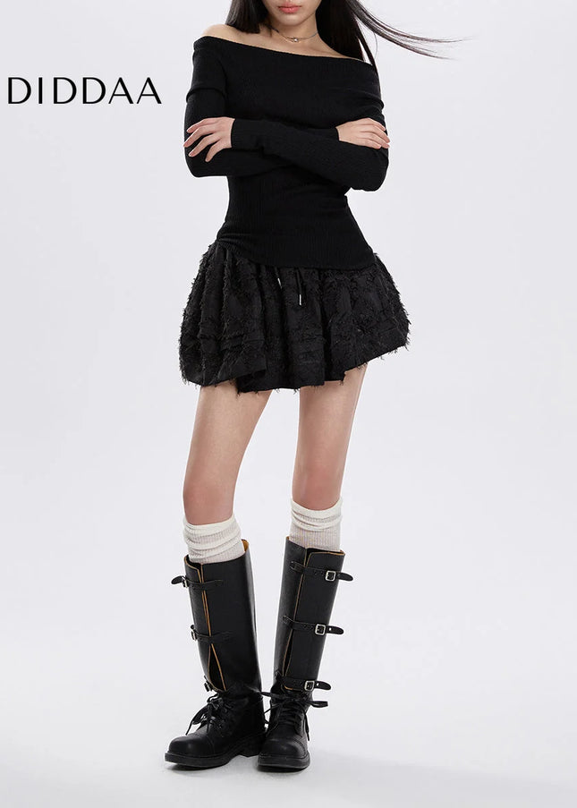Black High-Waisted A-Line Cake Skirt for Women - Skirts