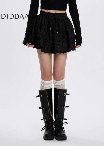 Black High-Waisted A-Line Cake Skirt for Women - Skirts
