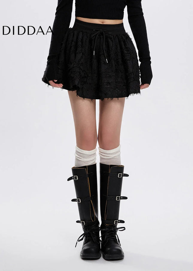 Black High-Waisted A-Line Cake Skirt for Women - Skirts