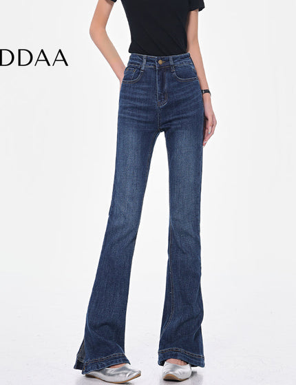 Black High-Waisted Bootcut Jeans with Narrow Slit - S / Mid Blue - Women’s Jeans