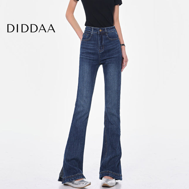 Black High-Waisted Bootcut Jeans with Narrow Slit - S / Mid Blue - Women’s Jeans