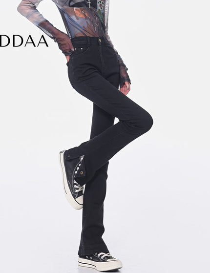 Black High-Waisted Bootcut Jeans with Narrow Slit - S / Black - Women’s Jeans