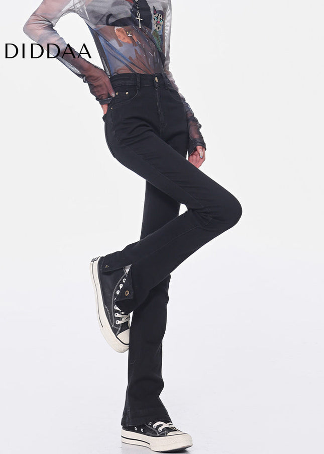 Black High-Waisted Bootcut Jeans with Narrow Slit - Women’s Jeans
