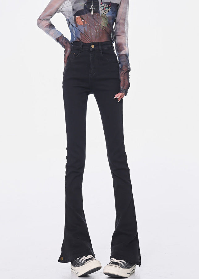 Black High-Waisted Bootcut Jeans with Narrow Slit - Women’s Jeans