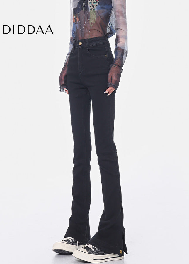 Black High-Waisted Bootcut Jeans with Narrow Slit - Women’s Jeans