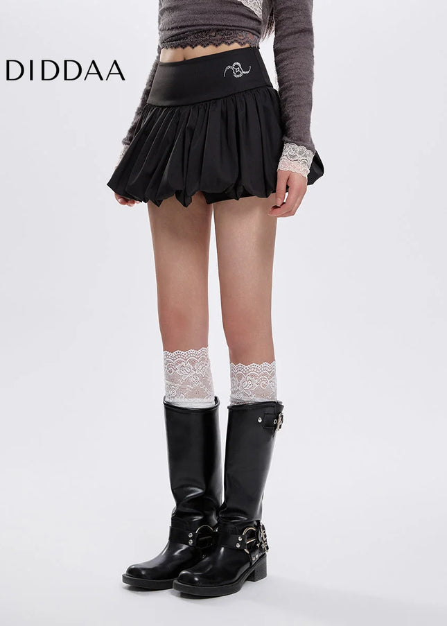 Black High-Waisted Fluffy Lantern Skirt for Girls - Skirts
