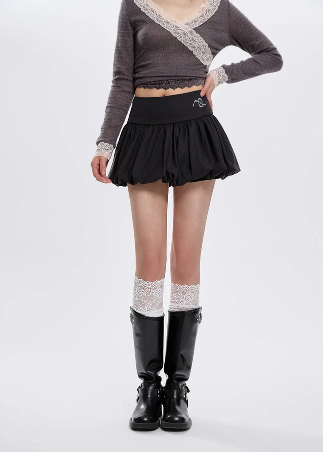 Black High-Waisted Fluffy Lantern Skirt for Girls - Skirts