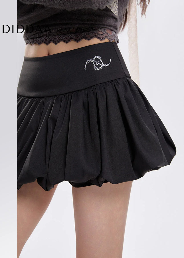 Black High-Waisted Fluffy Lantern Skirt for Girls - Skirts
