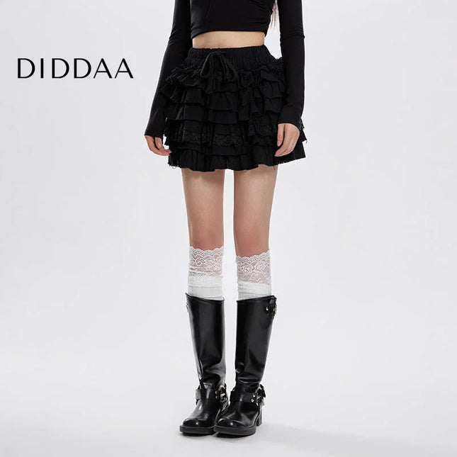 Black High-Waisted Lace A-Line Puffy Skirt for Women - S / Black - Skirts