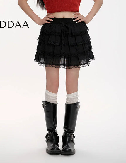Black High-Waisted Lace A-Line Summer Skirt - S / Black - Skirts