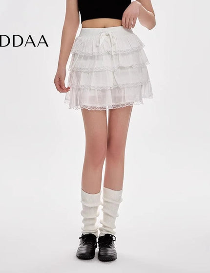 Black High-Waisted Lace A-Line Summer Skirt - S / White - Skirts