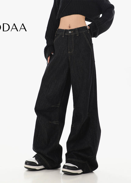 Black High-Waisted Loose Wide-Leg Jeans for Women - S / Black - Women’s Jeans