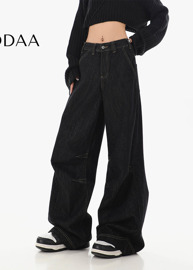 Black High-Waisted Loose Wide-Leg Jeans for Women - S / Black - Women’s Jeans
