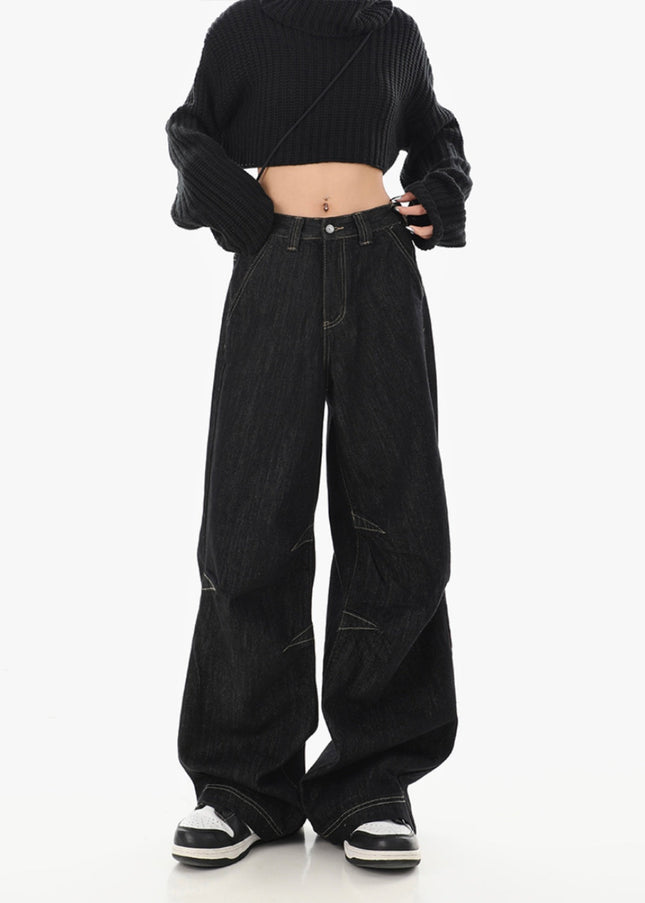 Black High-Waisted Loose Wide-Leg Jeans for Women - Women’s Jeans