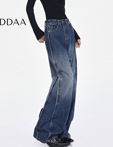 Black High-Waisted Loose Wide-Leg Jeans - S / Dark Blue - Women’s Jeans