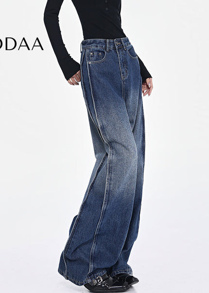 Black High-Waisted Loose Wide-Leg Jeans - S / Dark Blue - Women’s Jeans